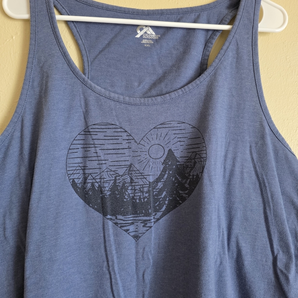 Colosseum Outdoors Graphic Tank Top Heart Mountain Lake Sun And Trees Sketch XXL
